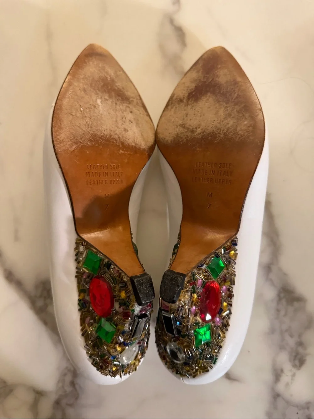 White Pointed Toe Leather Pumps